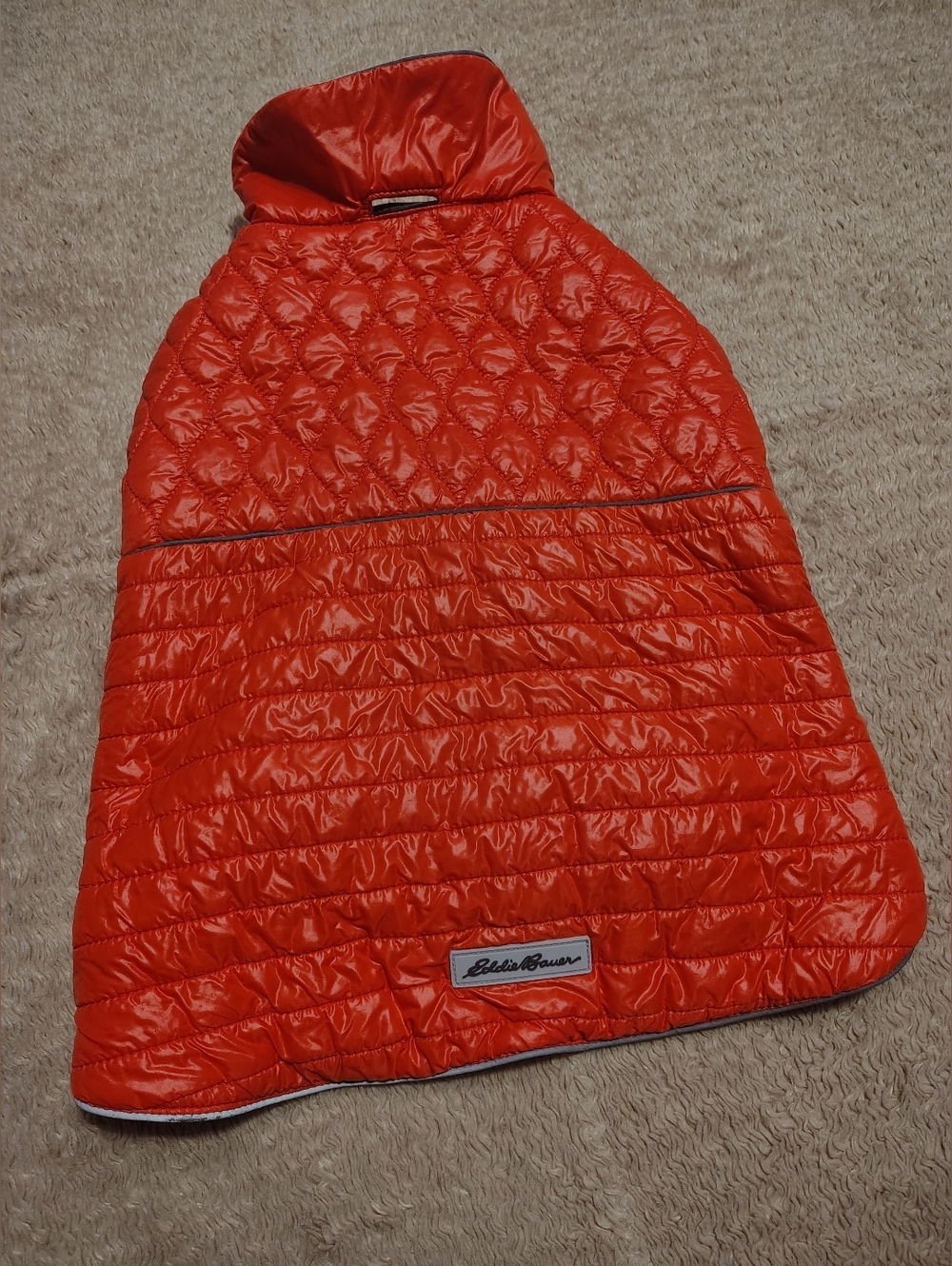 Eddie Bauer Pet Apparel Dog Puffer Coat Orange Reflective Trim Fleece Lined Lrg